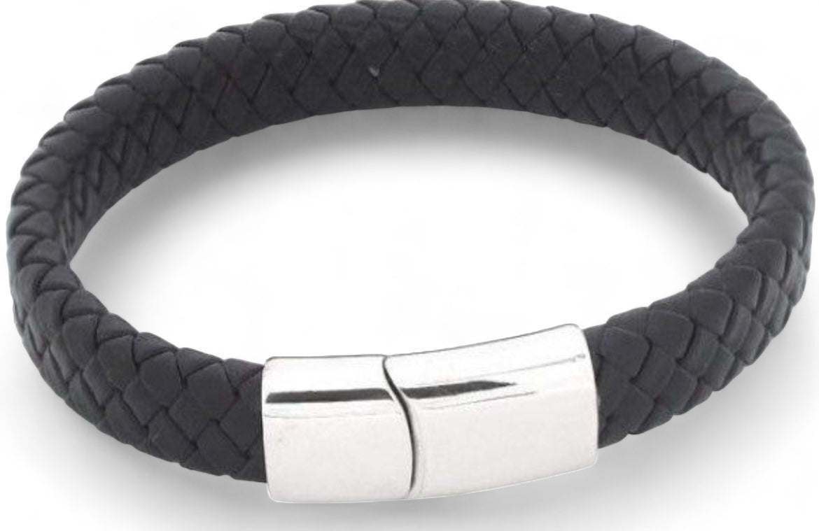 Victoryjewelss | Heren Armband Leer met Gravure Zwart